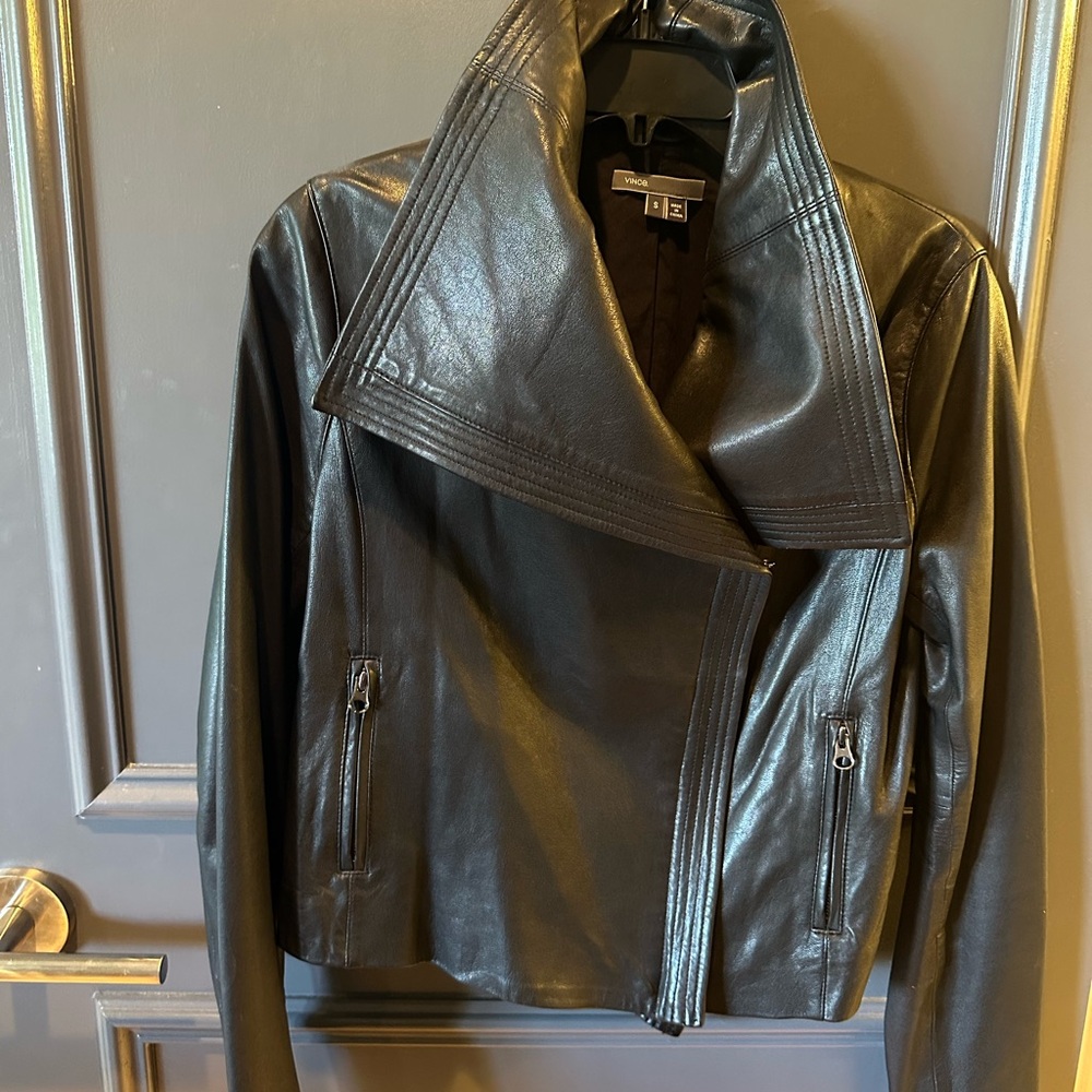 Vince Asymmetrical Black Leather Jacket